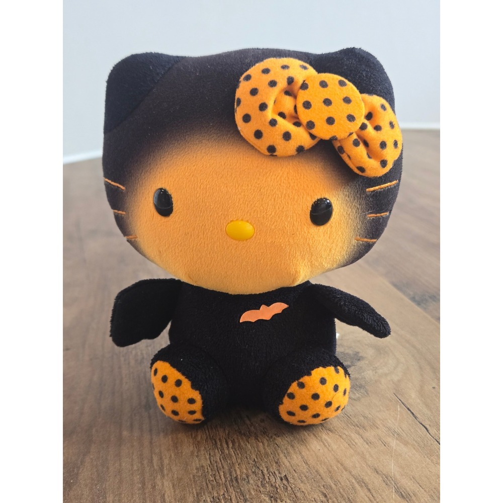 Ty Hello Kitty Halloween Bat Plush Beanie Baby Orange Black Polka Dot 6 Inch